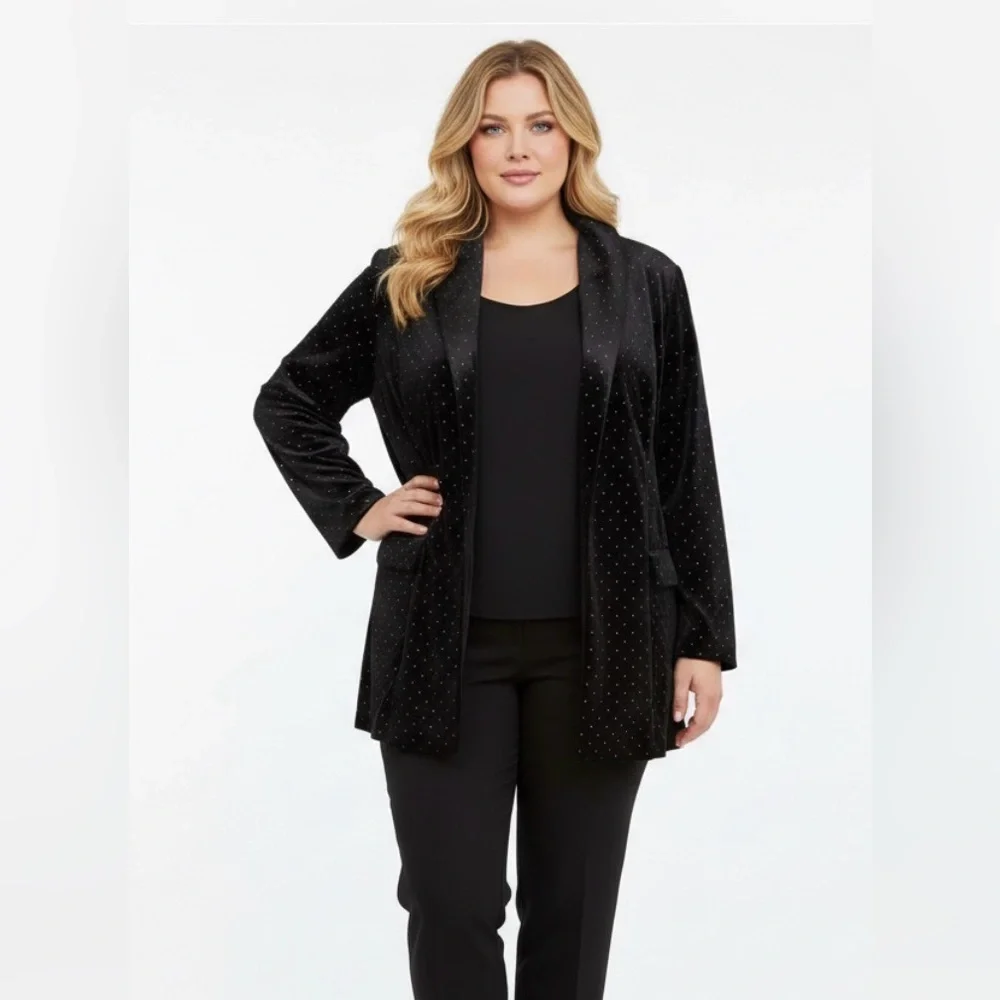 Meg & Margot Jacket Womens Size L‎ Black Velvet Gold Elegant Sophisticated New